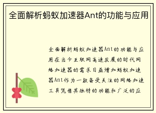 全面解析蚂蚁加速器Ant的功能与应用